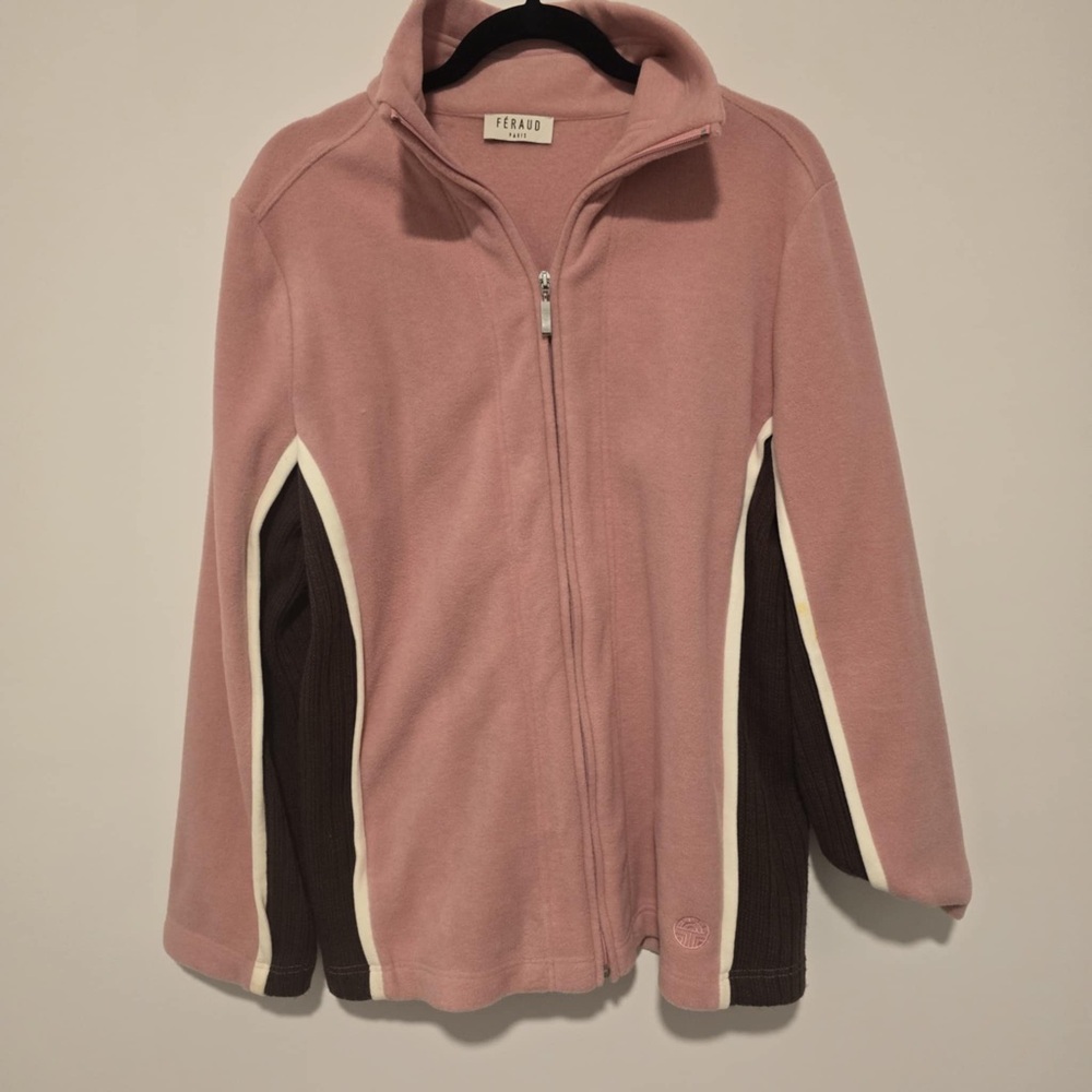 FERAUD PARIS Zip Front Fleece Jacket Pink Colorblock Mock Neck Activewear